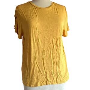 Womens Top Size Large Yellow Casual Detail Sleeve Everyday Wear Summer Beach